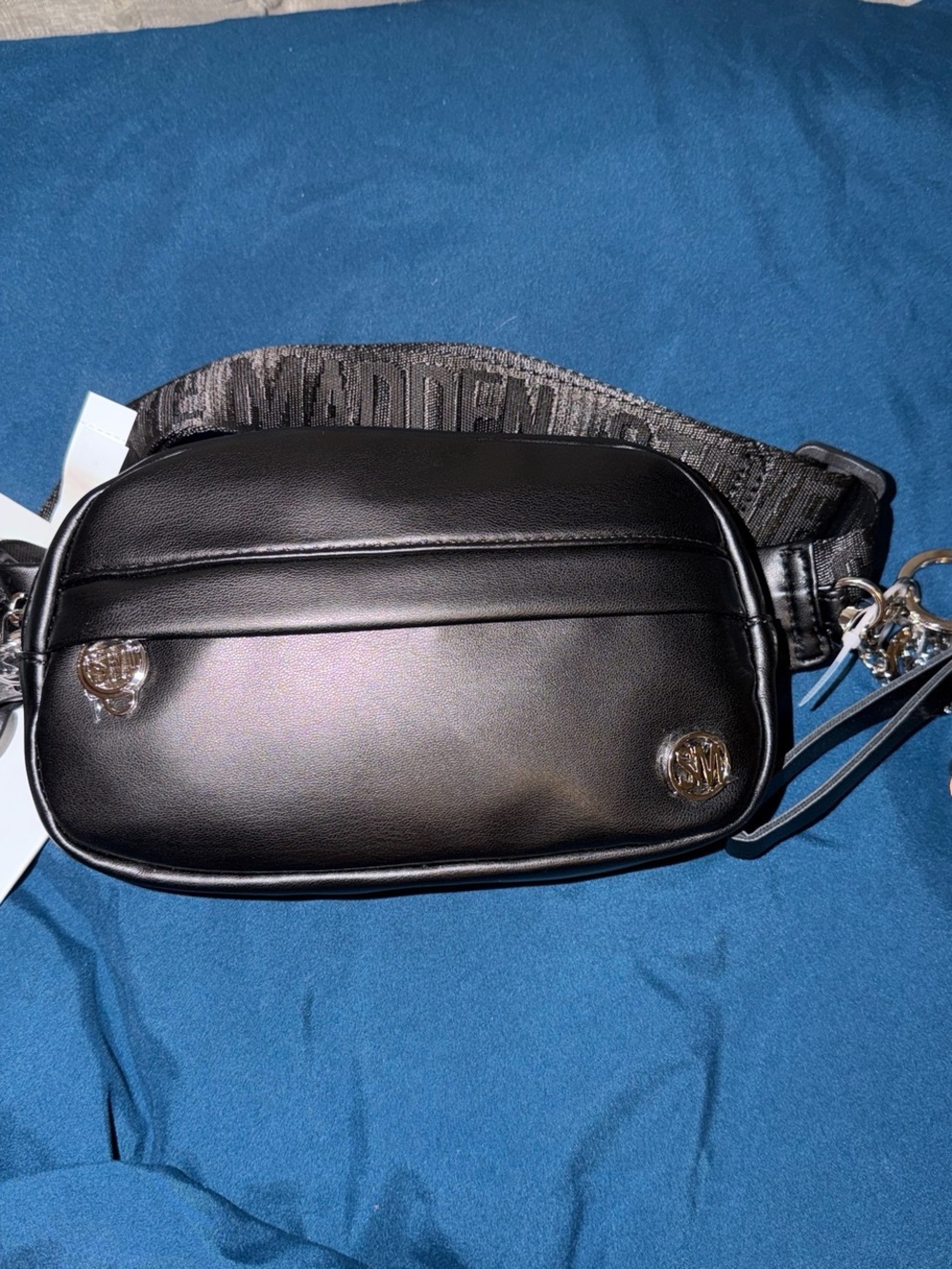 Steve Madden Black Leather Belt Bag with Logo Accents